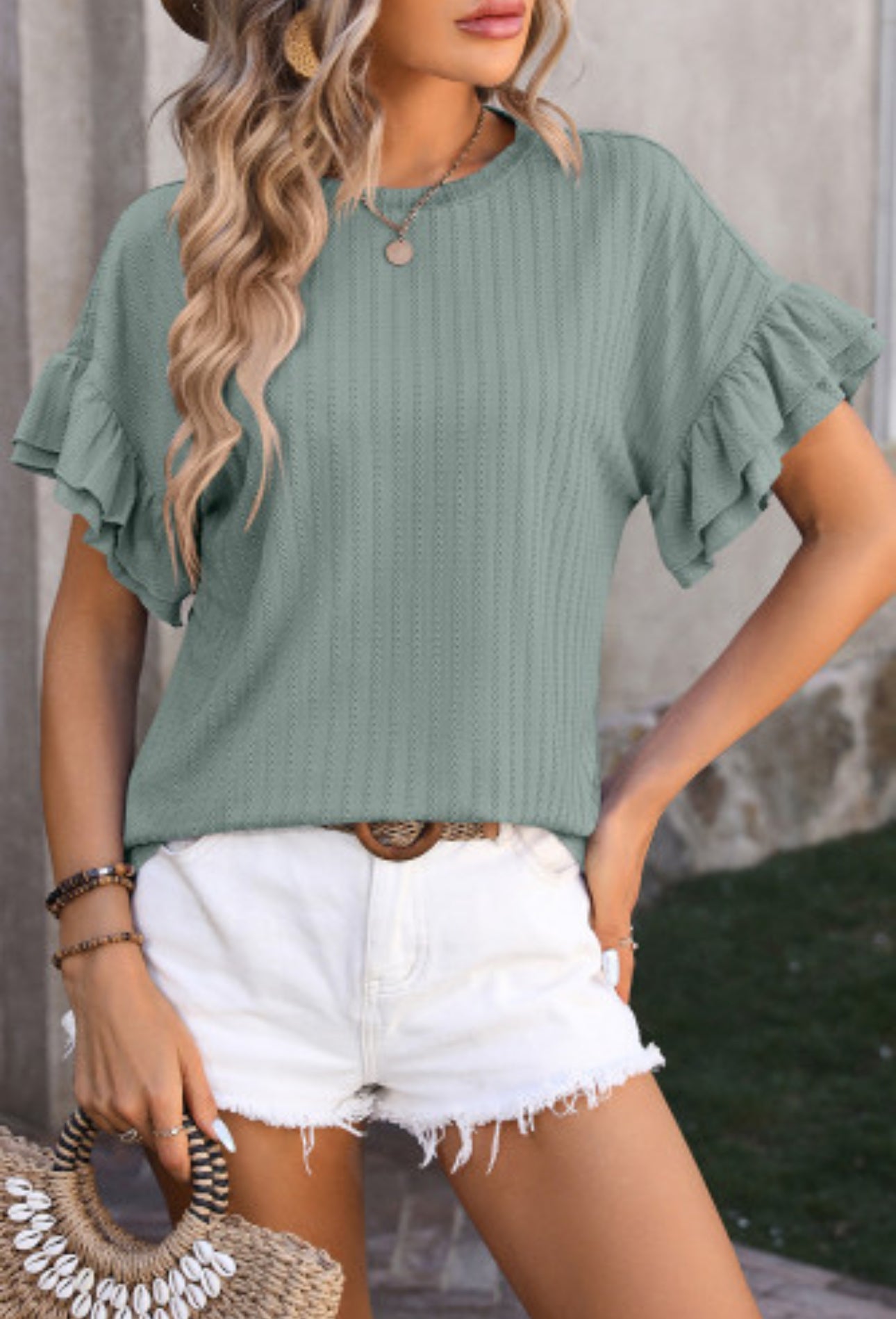 Mist Green Textured Ruffle